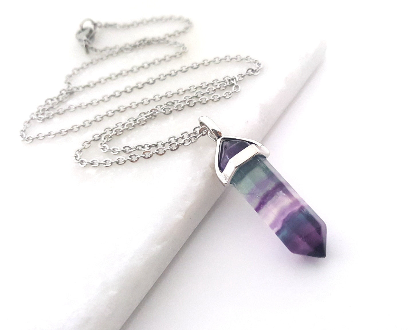 Rainbow Flourite Gemstone Crystal Pendant Necklace