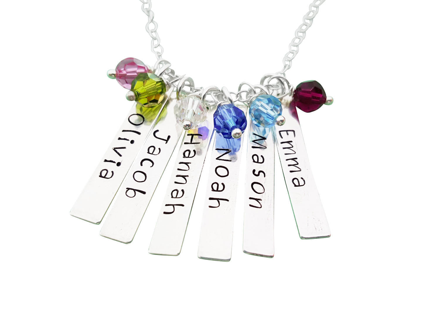 Noms de famille - Collier personnalisé en argent sterling avec barre nominative estampée à la main
