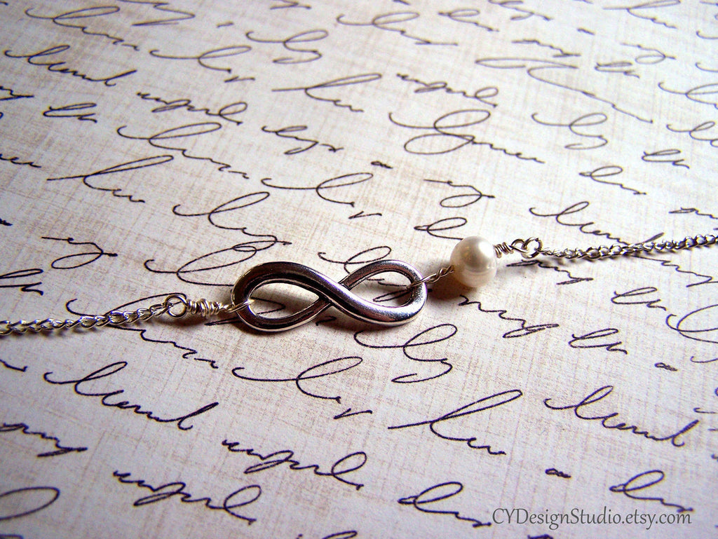 Infinity Sterling Silver and Freshwater Pearl Necklace