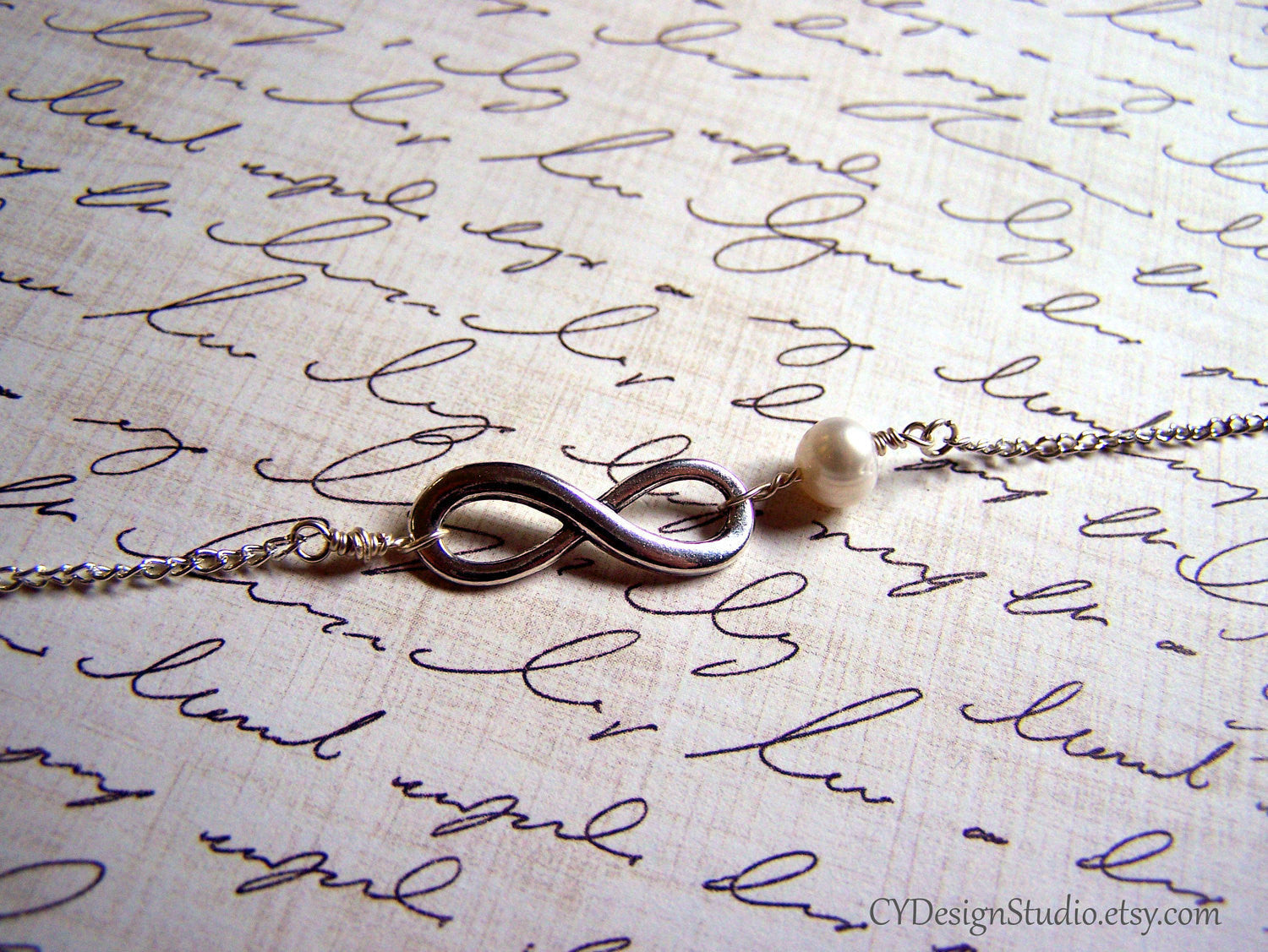 Infinity Sterling Silver and Freshwater Pearl Necklace