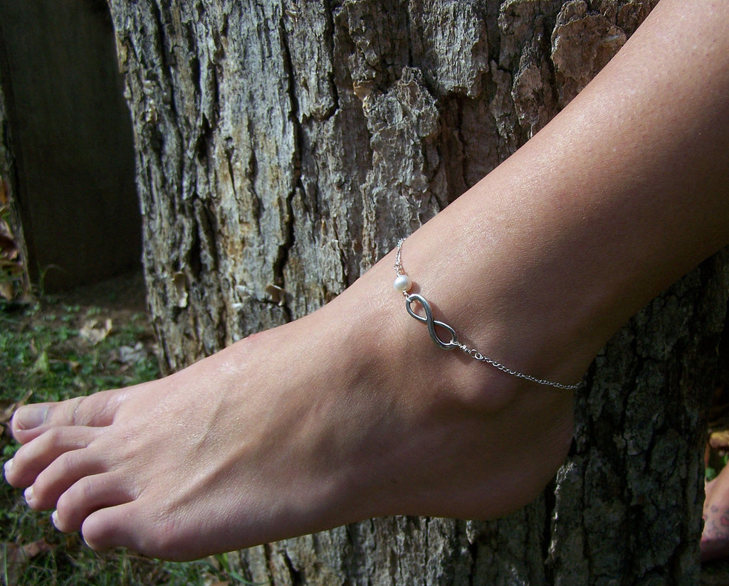 Cheville Amour Infini en Argent Infini et Véritables Perles d'Eau Douce / Cadeau pour Elle