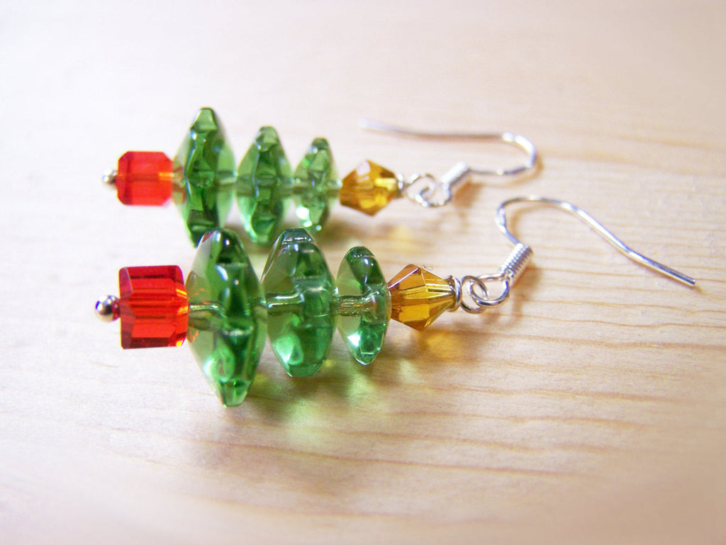 Boucles d'oreilles en argent sterling avec sapin de Noël en cristal Swarovski