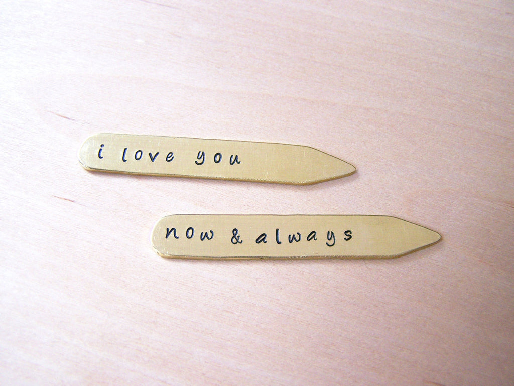 Je t'aime message personnalisé Poinçonnés à la main Restes de col monogrammés en laiton / Cadeau pour lui