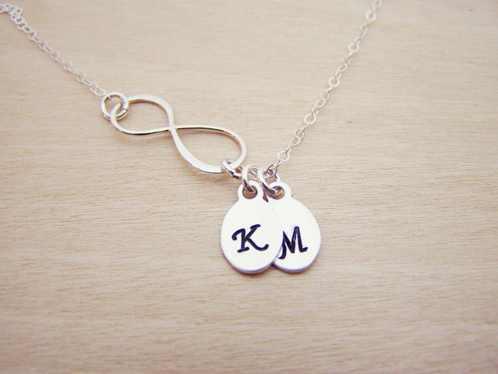 Sterling Silver Infinity Two Initial Hand Stamped Personalized Necklace / Gift for Her