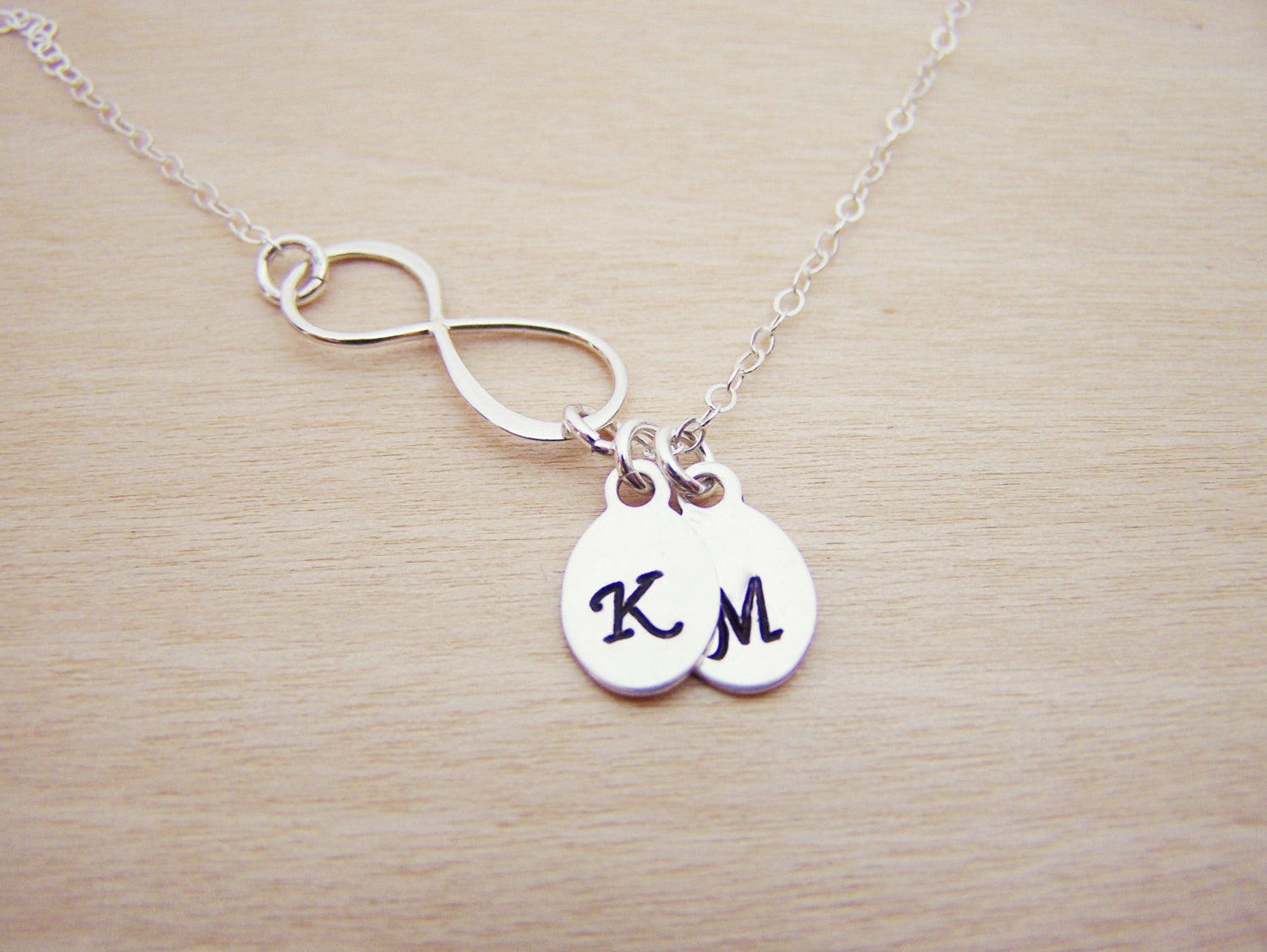 Sterling Silver Infinity Two Initial Hand Stamped Personalized Necklace / Gift for Her