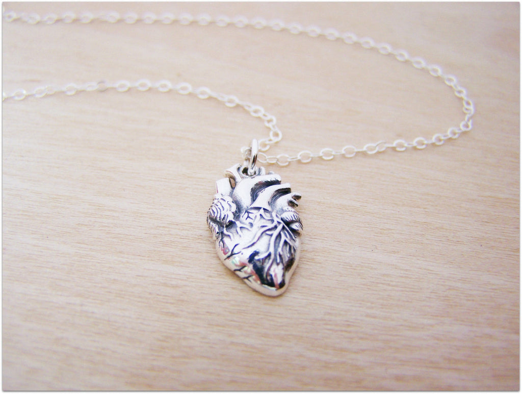 Sterling Silver Anatomical Heart Necklace – Realistic Heart Charm for Medical Professionals & Students