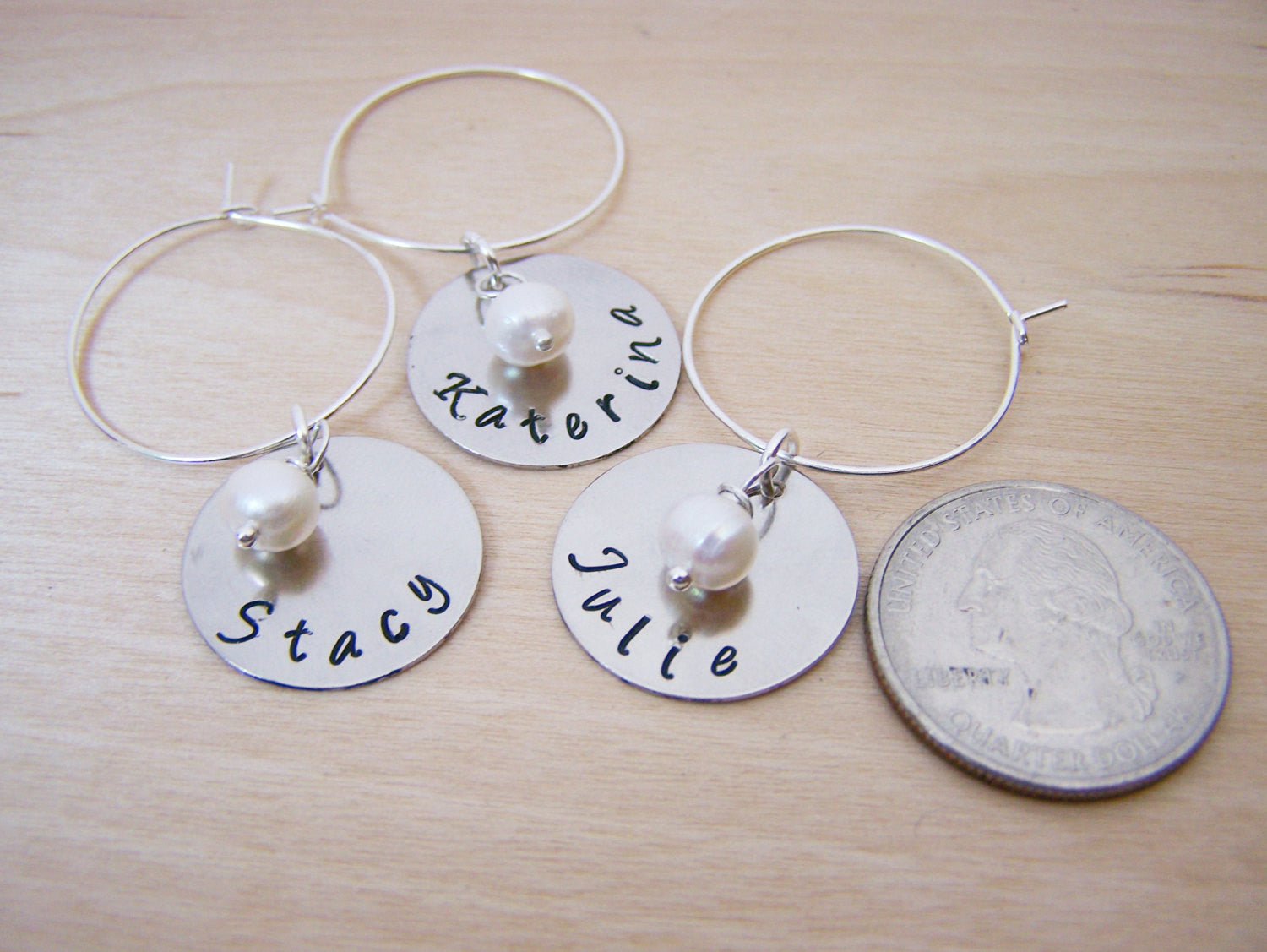 Hand Stamped Freshwater Pearl Wine Charms