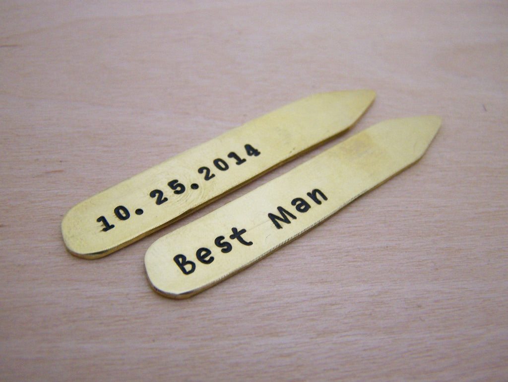 Personalized Brass Collar Stays – Best Man & Groomsmen Wedding Gift with Hand Stamped Date