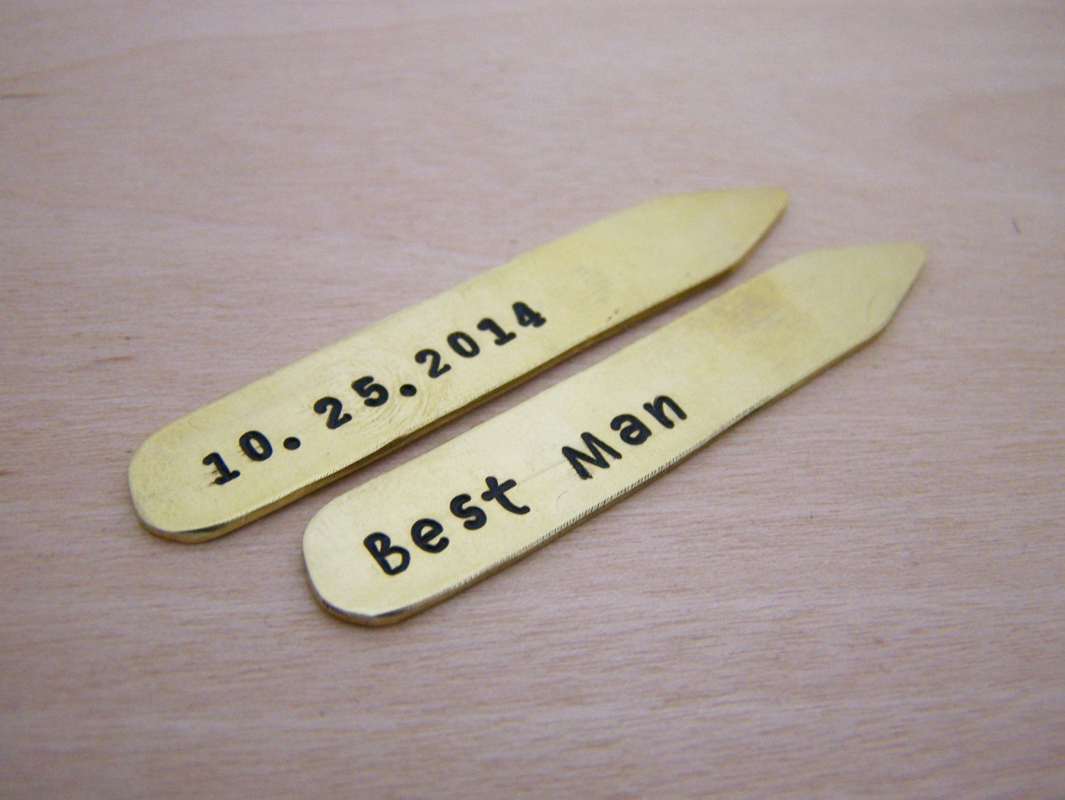 Personalized Brass Collar Stays – Best Man & Groomsmen Wedding Gift with Hand Stamped Date
