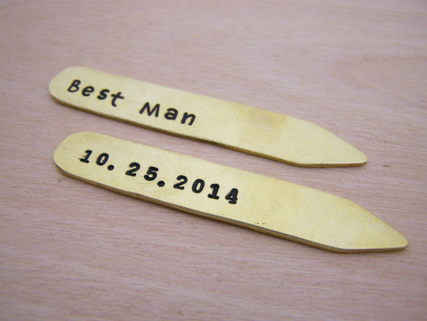 Personalized Brass Collar Stays – Best Man & Groomsmen Wedding Gift with Hand Stamped Date
