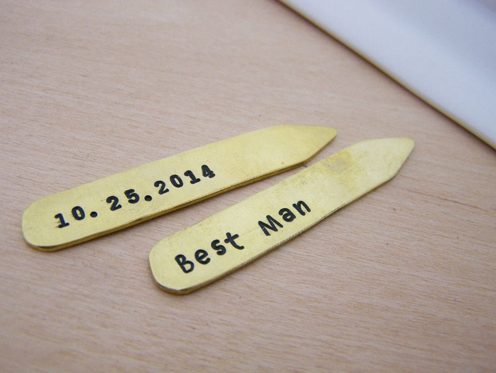 Personalized Brass Collar Stays – Best Man & Groomsmen Wedding Gift with Hand Stamped Date