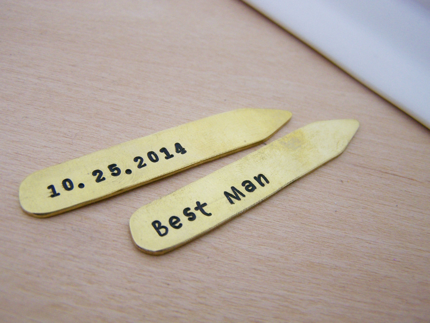 Personalized Brass Collar Stays – Best Man & Groomsmen Wedding Gift with Hand Stamped Date