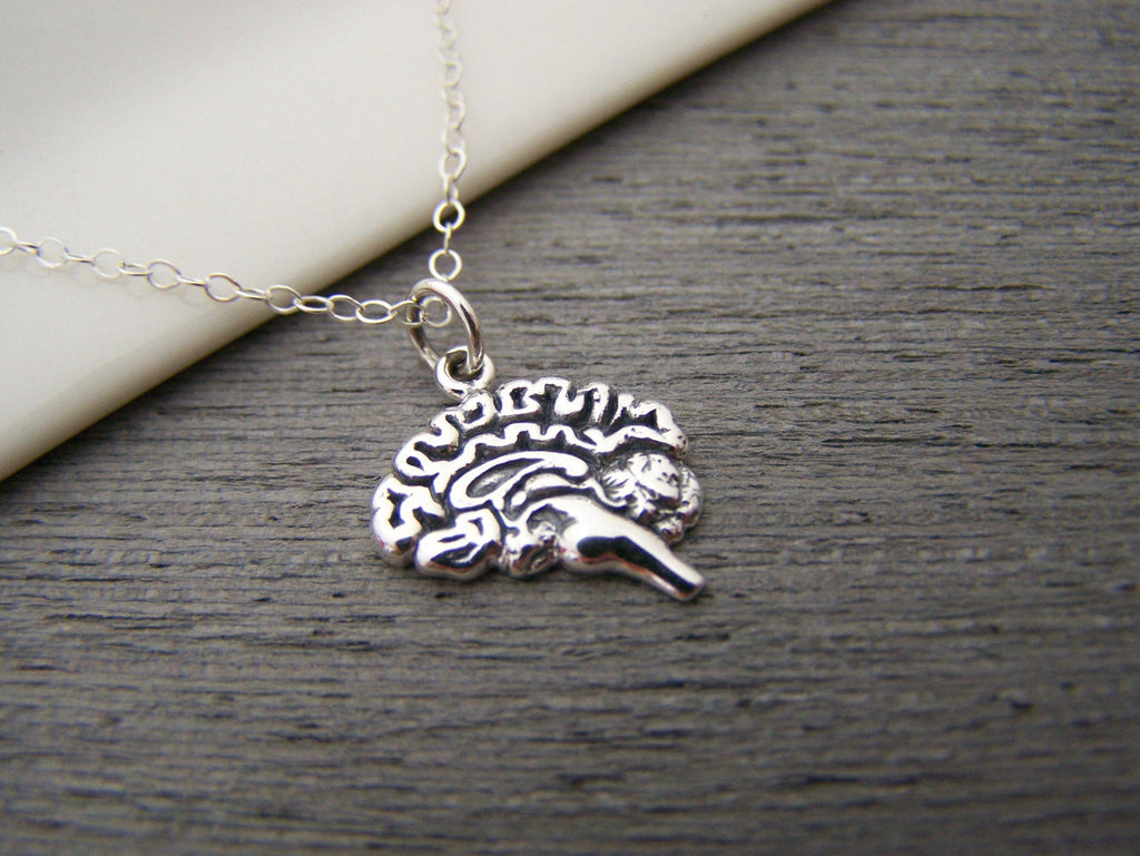 Collier en argent sterling avec pendentif anatomique en forme de cerveau – Breloque artisanale pour les professionnels de la santé et les étudiants