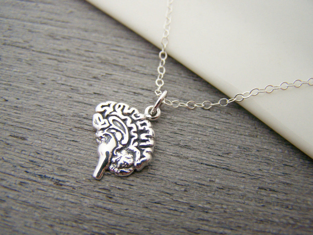 Collier en argent sterling avec pendentif anatomique en forme de cerveau – Breloque artisanale pour les professionnels de la santé et les étudiants