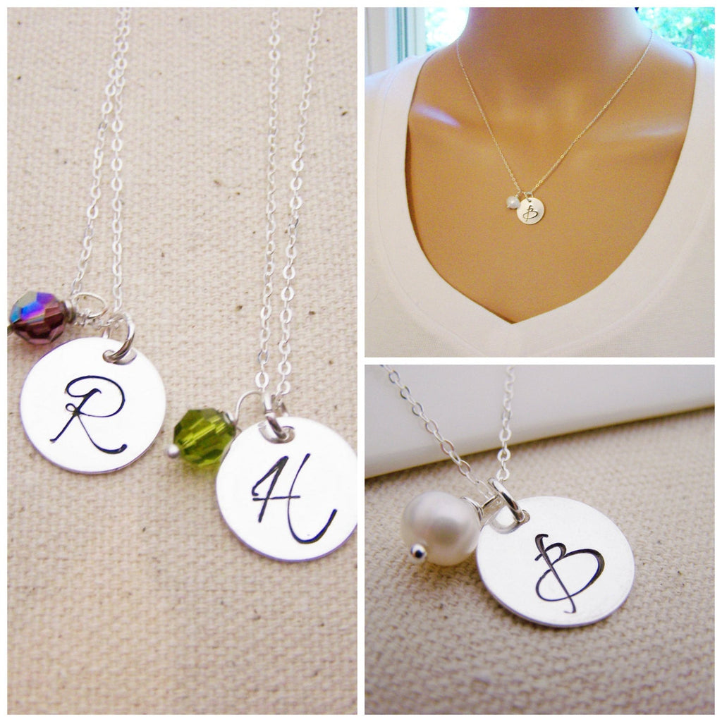 Collier personnalisé - Collier initiales - Collier pierre de naissance - Collier initiales en argent sterling - Collier pierre de naissance monogrammé