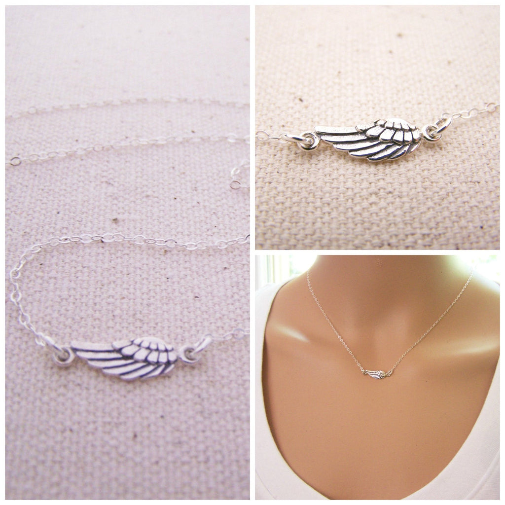 Collier délicat en argent sterling avec aile d'ange – Bijou commémoratif simple et cadeau de souvenir