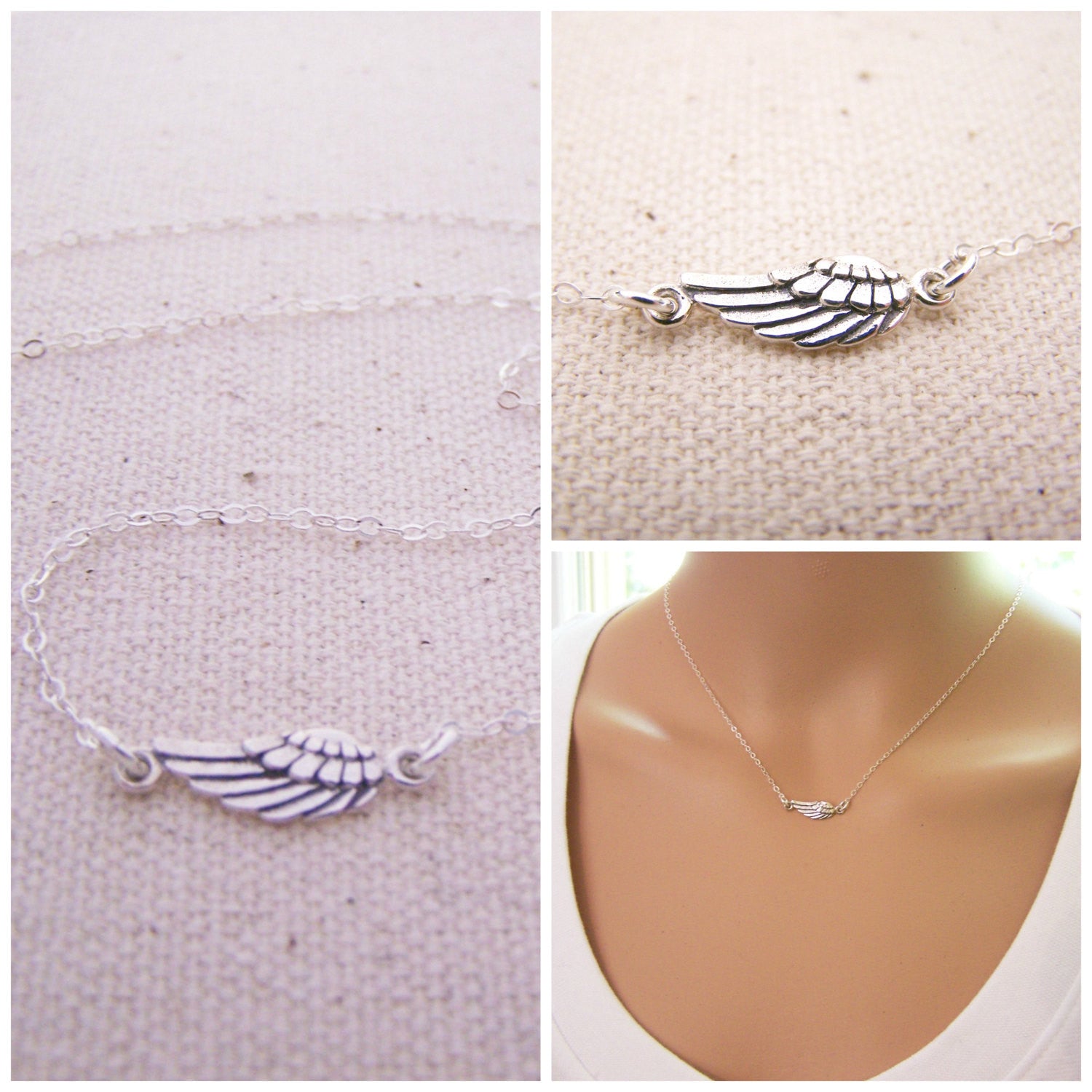 Collier délicat en argent sterling avec aile d'ange – Bijou commémoratif simple et cadeau de souvenir