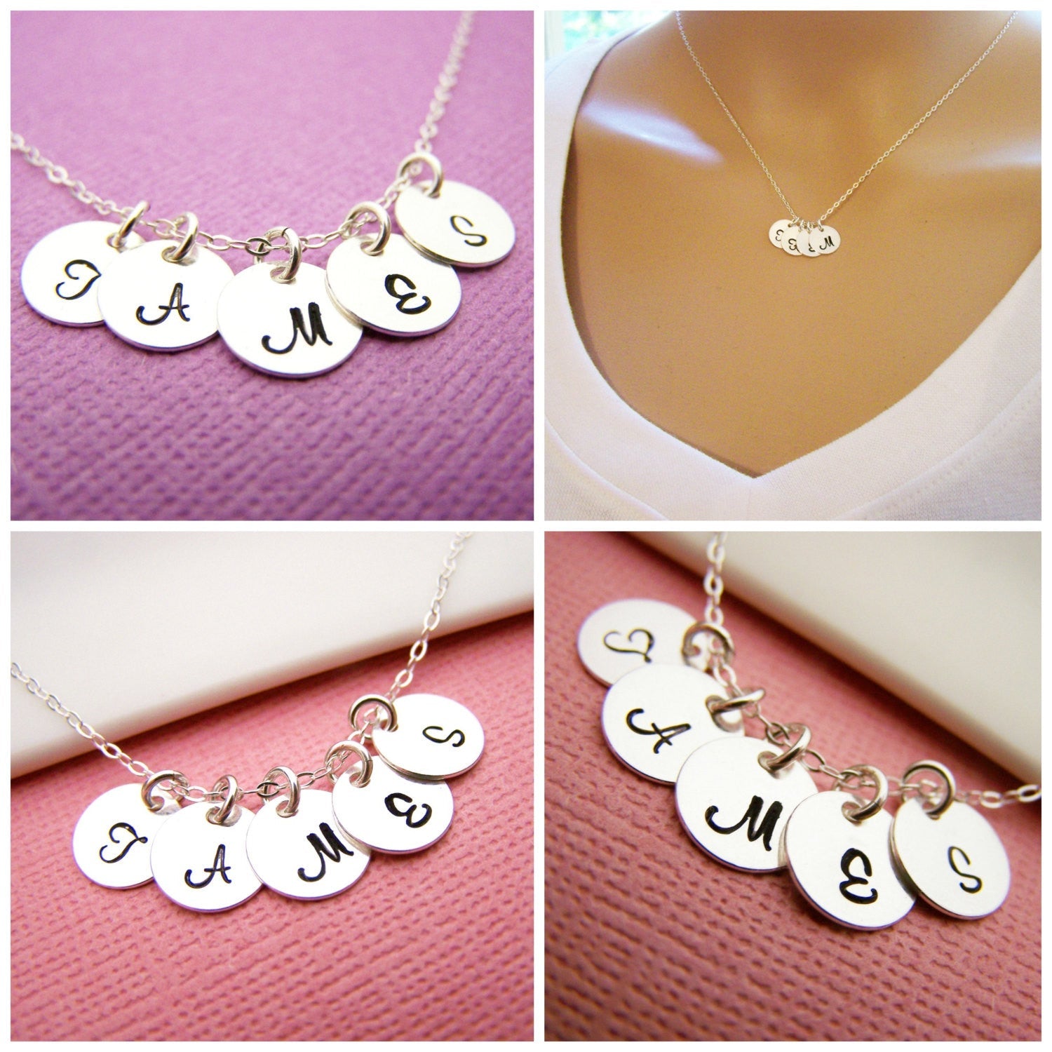 Mini collier initial - Collier initial en argent sterling estampé à la main