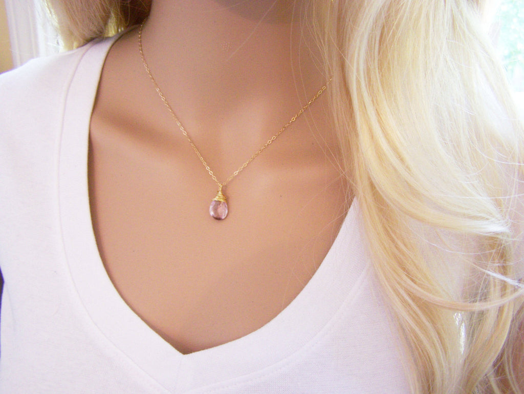 Collier Améthyste Claire Pierre de Naissance de Juin – Pendentif en Or Rempli 14 carats – Bijoux en Pierre Précieuse – Cadeau pour Femme