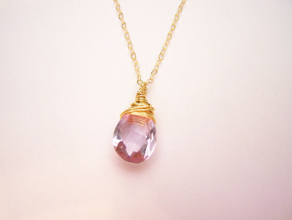 Collier Améthyste Claire Pierre de Naissance de Juin – Pendentif en Or Rempli 14 carats – Bijoux en Pierre Précieuse – Cadeau pour Femme