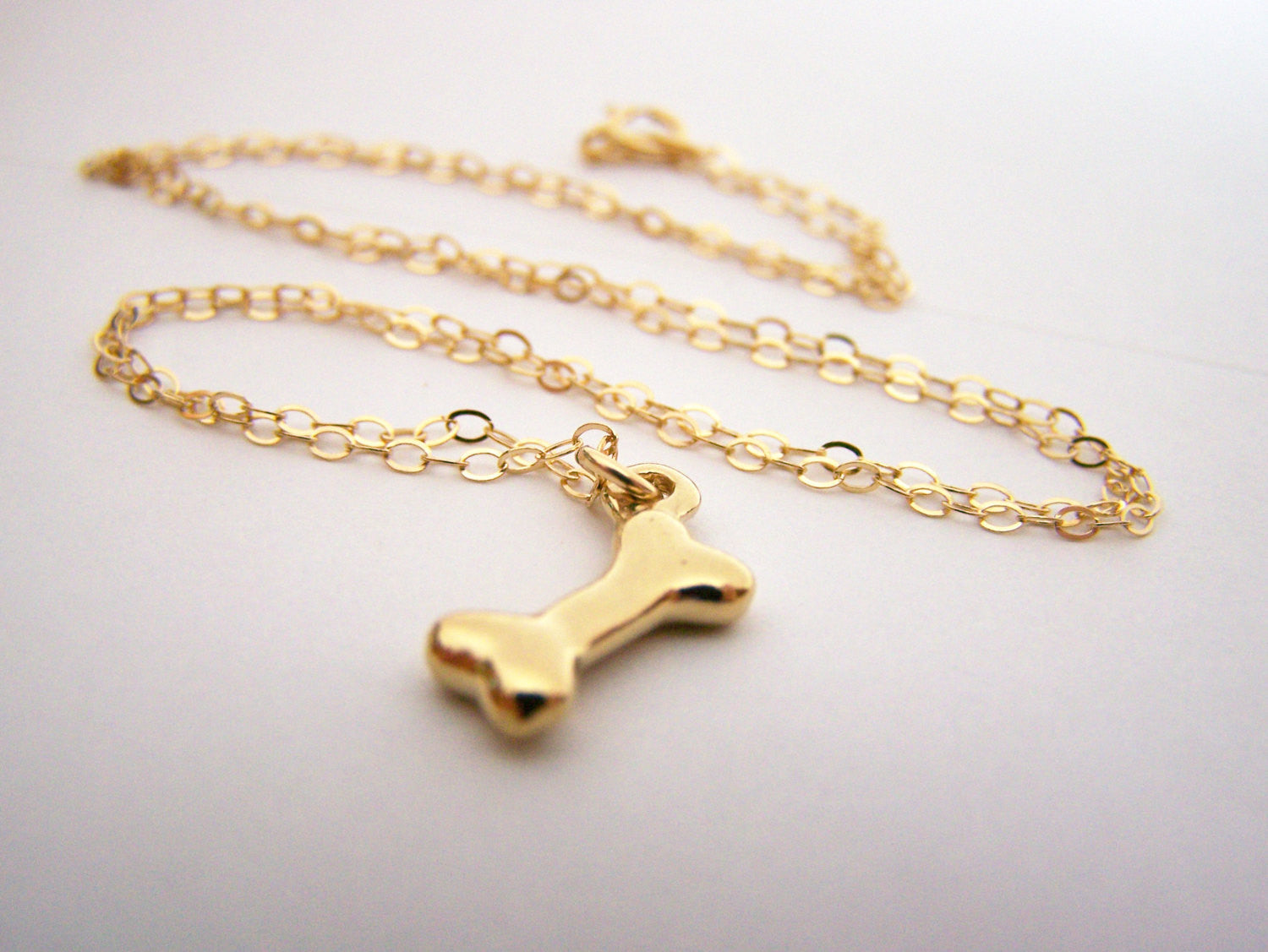 Collier en or rempli 14 carats avec os de chien en or