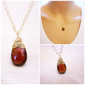 Collier Pendentif Goutte Briolette en Grenat avec Fil enroulé
