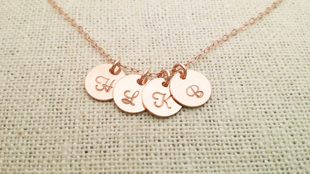 ROSE Gold Tiny Initial Disc Personalized Necklace