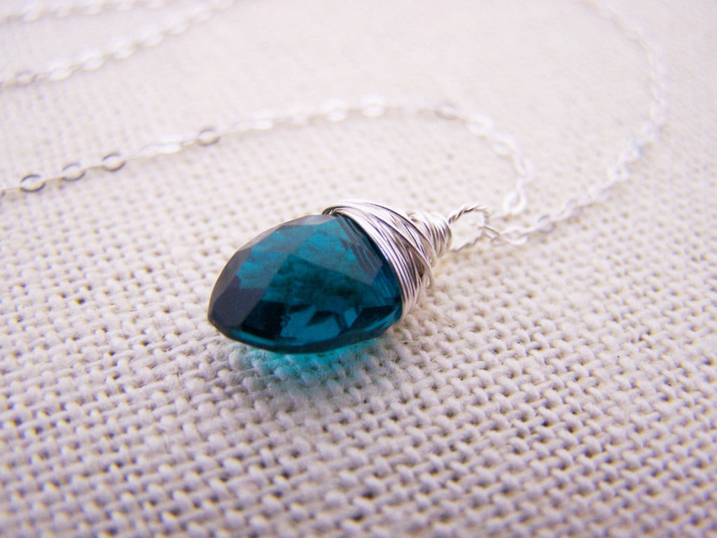 Teal Peacock Hydro Quartz Briolette Necklace, Sterling Silver - As Gifted at the Golden Globes