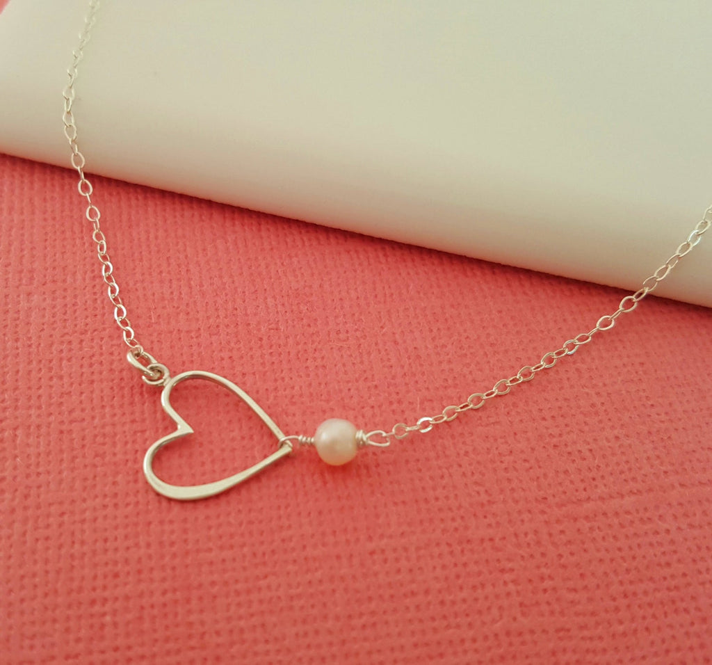 Collier Cœur Incliné avec Perle d'Eau Douce – Bijoux en Argent Sterling