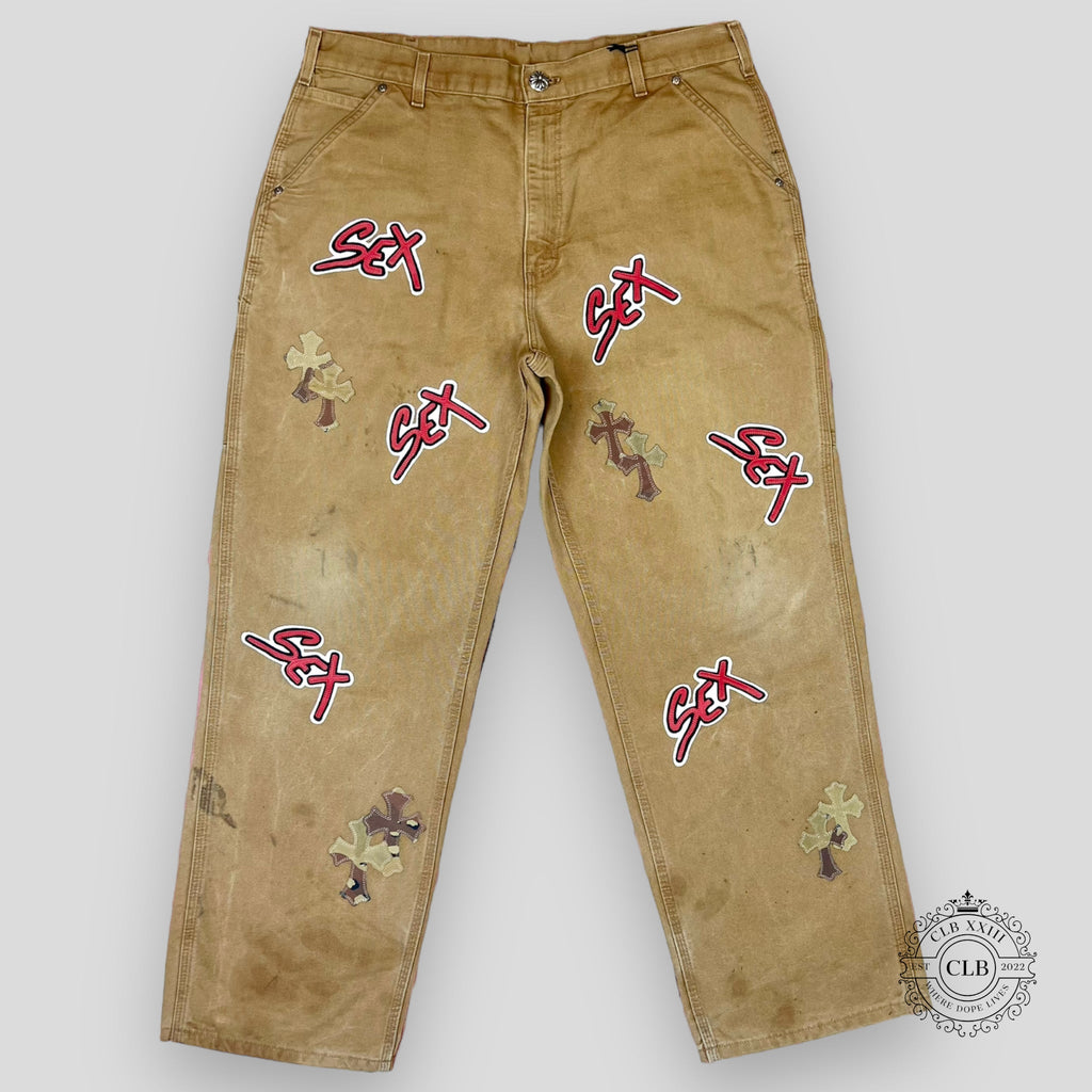 PANTALON DE TRAVAIL CHROME HEARTS MATTY BOY SEX RECORDS AVEC PATCH CROIX CARHARTT