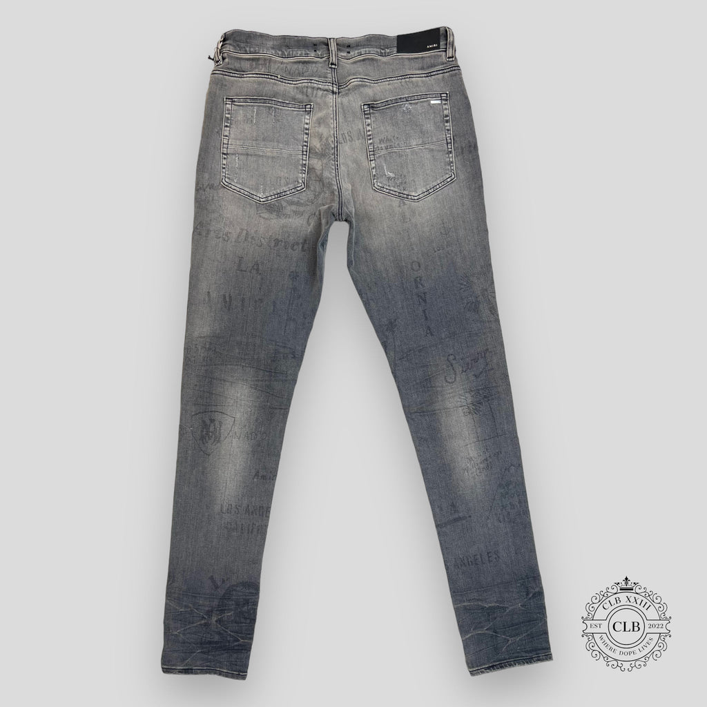 Jeans Amiri gris à motif militaire au pochoir