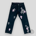 JEANS CHROME HEARTS MULTI CROSS - NOIR / ROSE