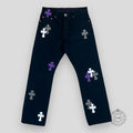 JEANS CHROME HEARTS CROSS PATCH FLEURKNEE - NOIR / VIOLET