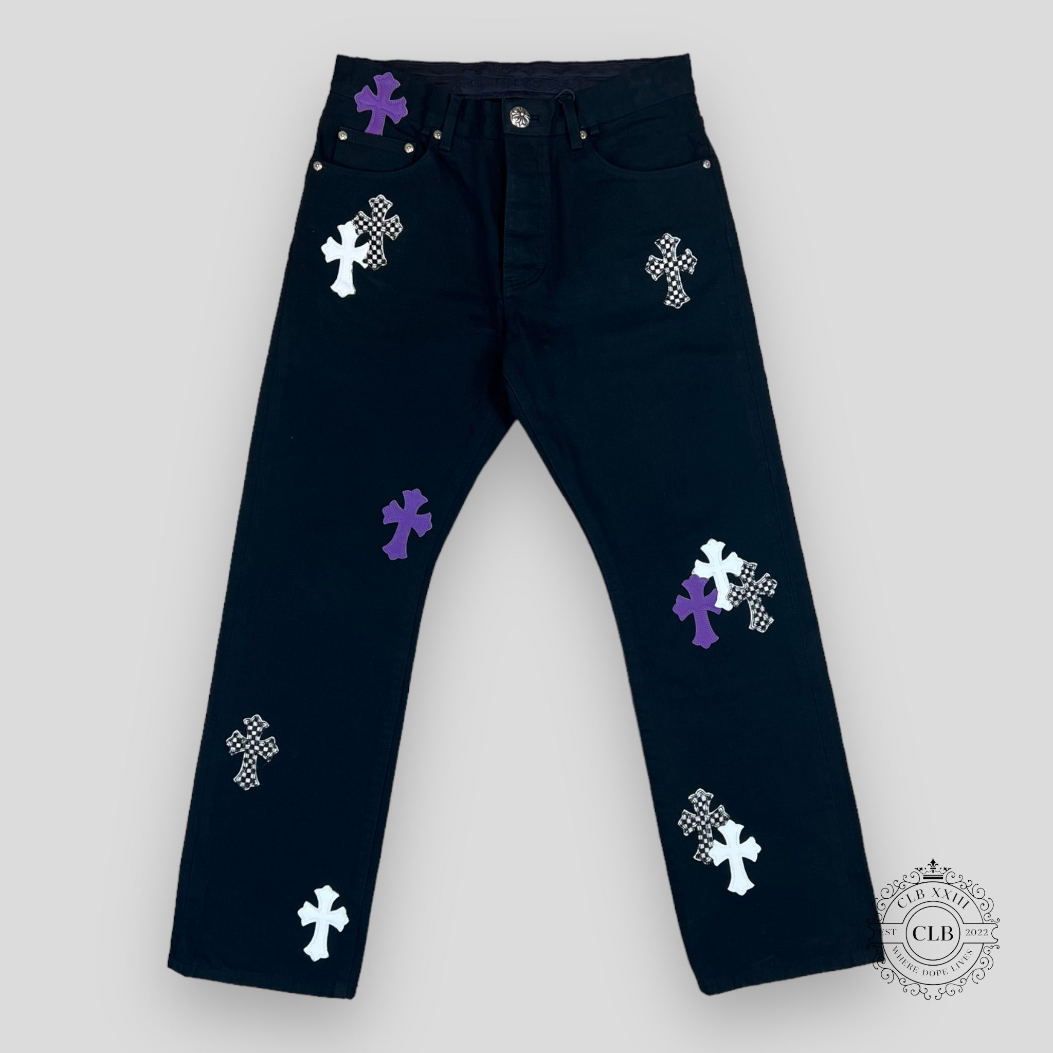 JEANS CHROME HEARTS CROSS PATCH FLEURKNEE - NOIR / VIOLET
