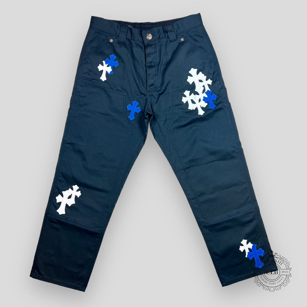 PANTALON DE TRAVAIL DOUBLE GENOU CHROME HEARTS CROSS PATCH - BLEU MARINE