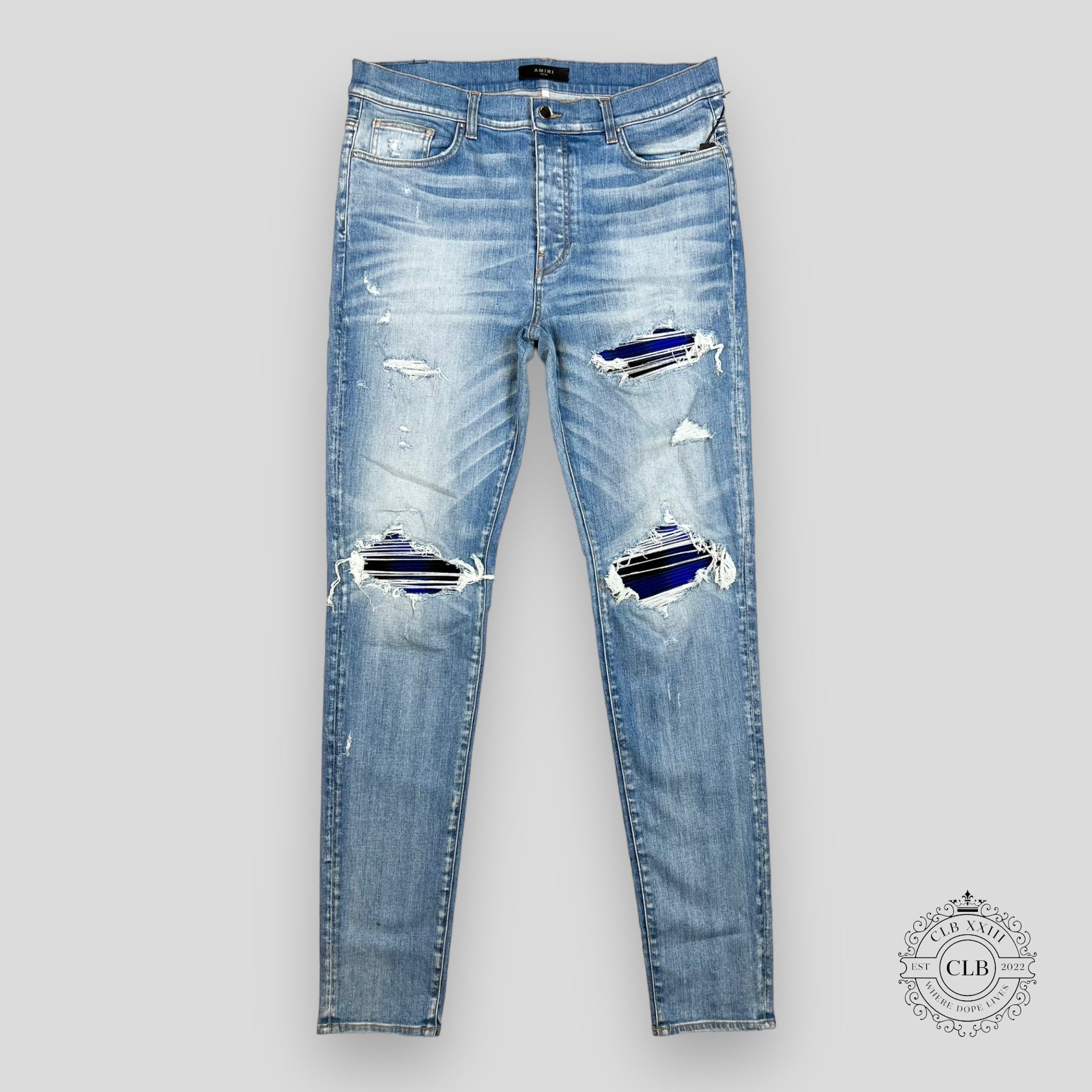 JEANS AMIRI À CARREAUX THRASHER - INDIGO CLAIR