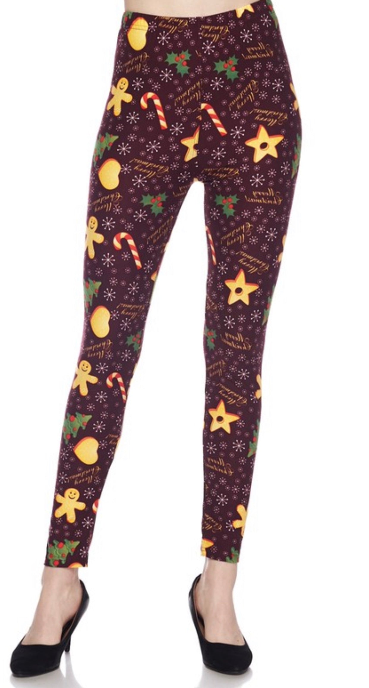 Legging brossé imprimé Bonhomme en pain d'épices Flocon de neige 3X4X taille PLUS pour chevilles