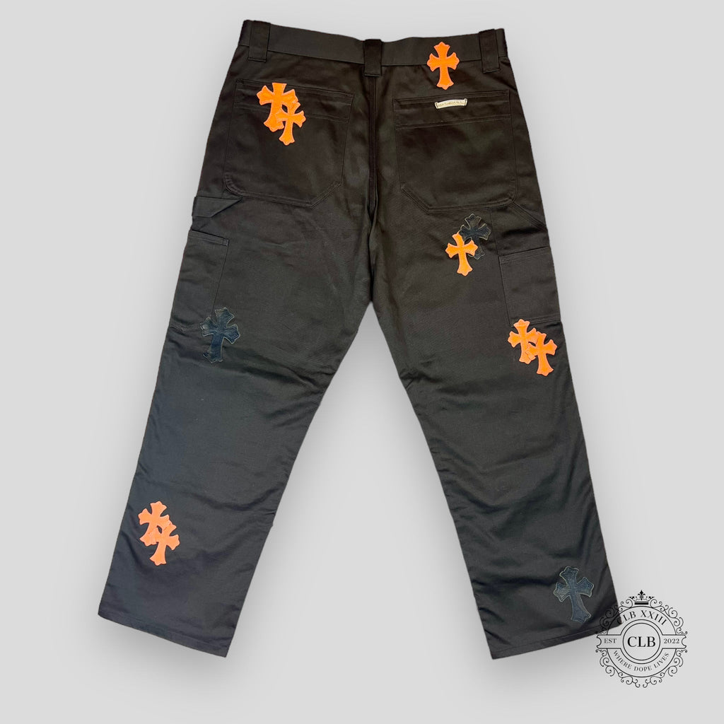 Pantalon de charpentier double genou Chrome Hearts Cross Patch marron / orange