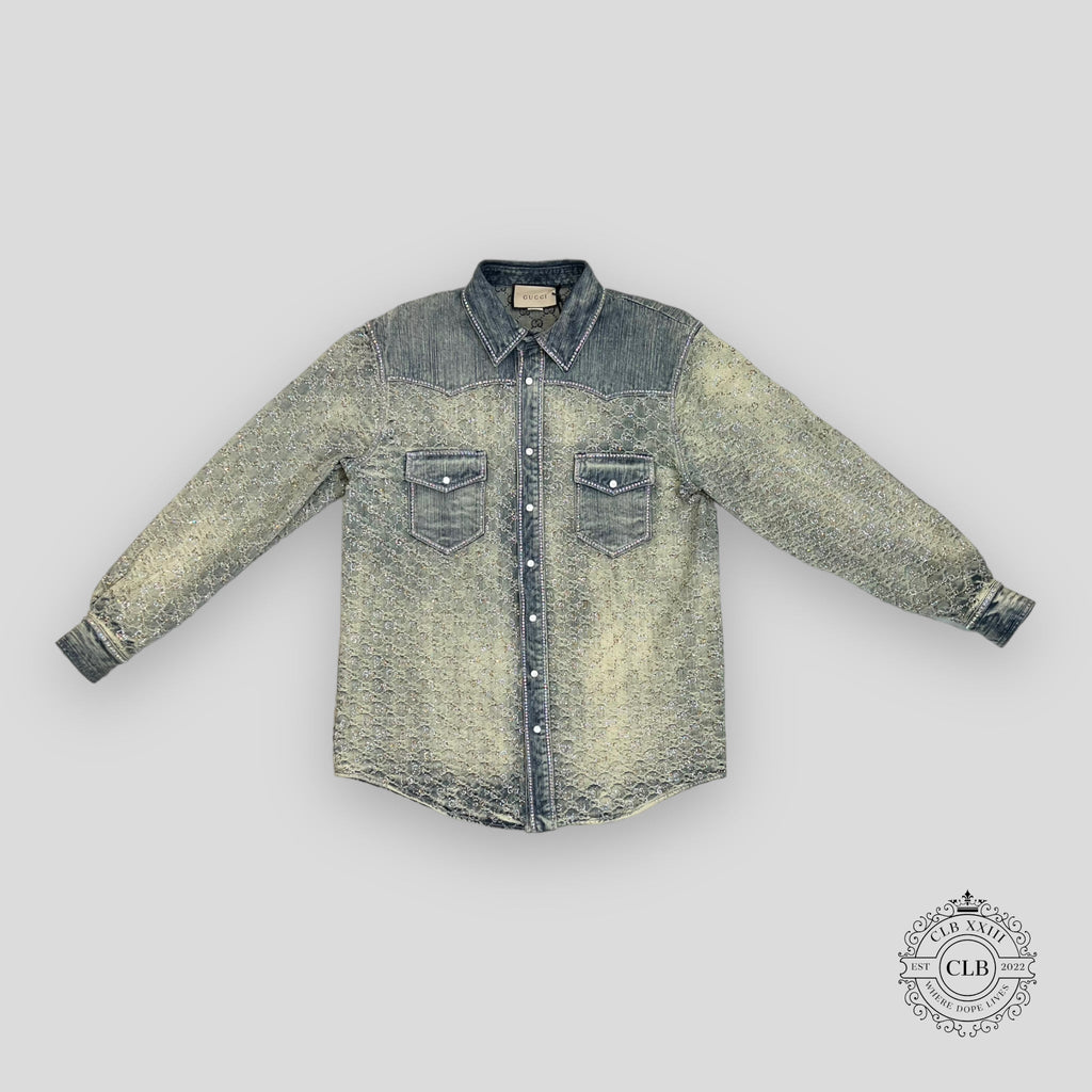 BLOUSON EN JEAN JACQUARD GG GUCCI - BLEU CLAIR