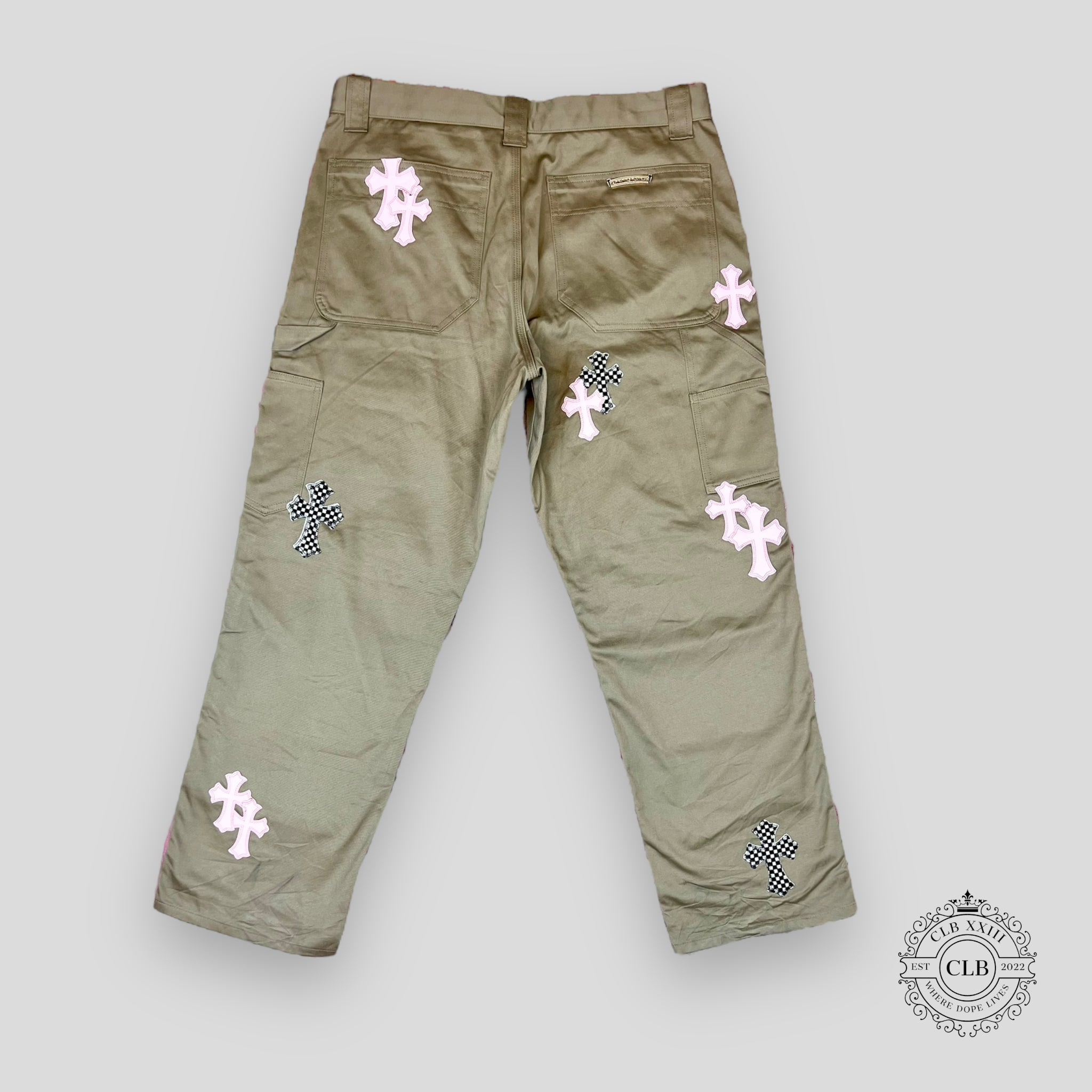 PANTALON DE TRAVAIL DOUBLE GENOU CHROME HEARTS AVEC ÉCUSSONS CROIX - BEIGE