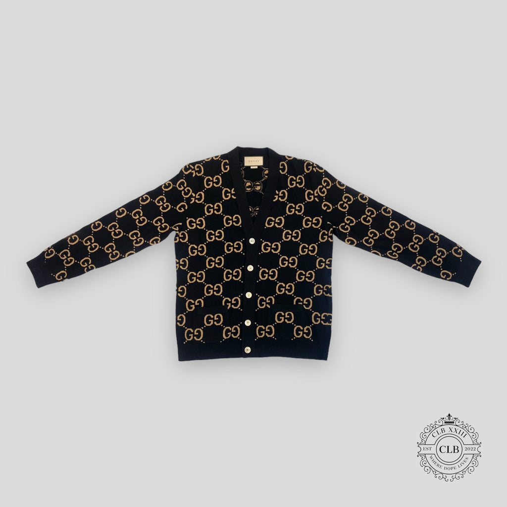 CARDIGAN GUCCI GG EN LAINE JACQUARD - NOIR/CAMEL