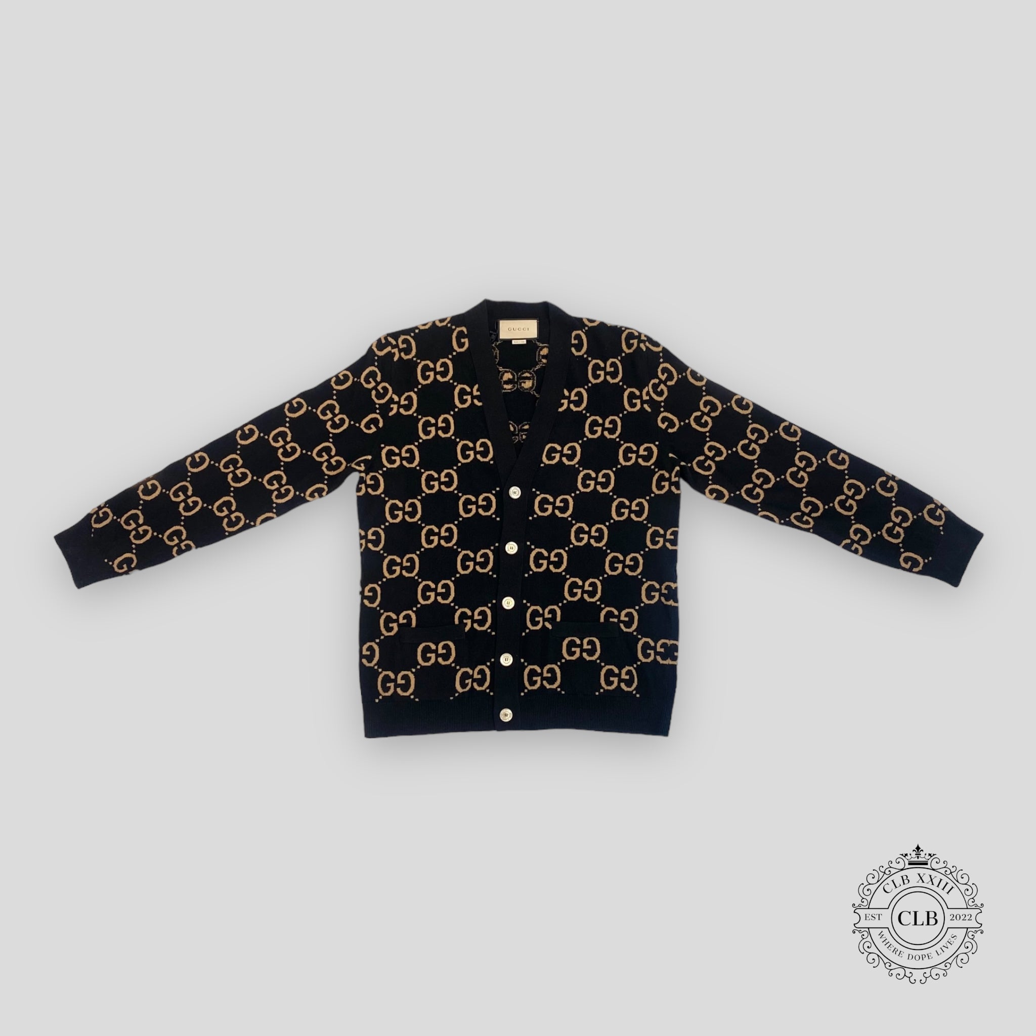 CARDIGAN GUCCI GG EN LAINE JACQUARD - NOIR/CAMEL