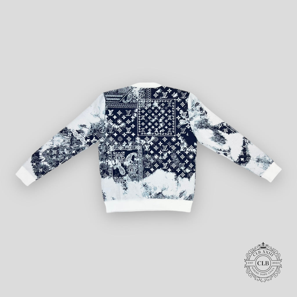 Pull ras du cou en jacquard monogramme dégradé Louis Vuitton blanc/bleu
