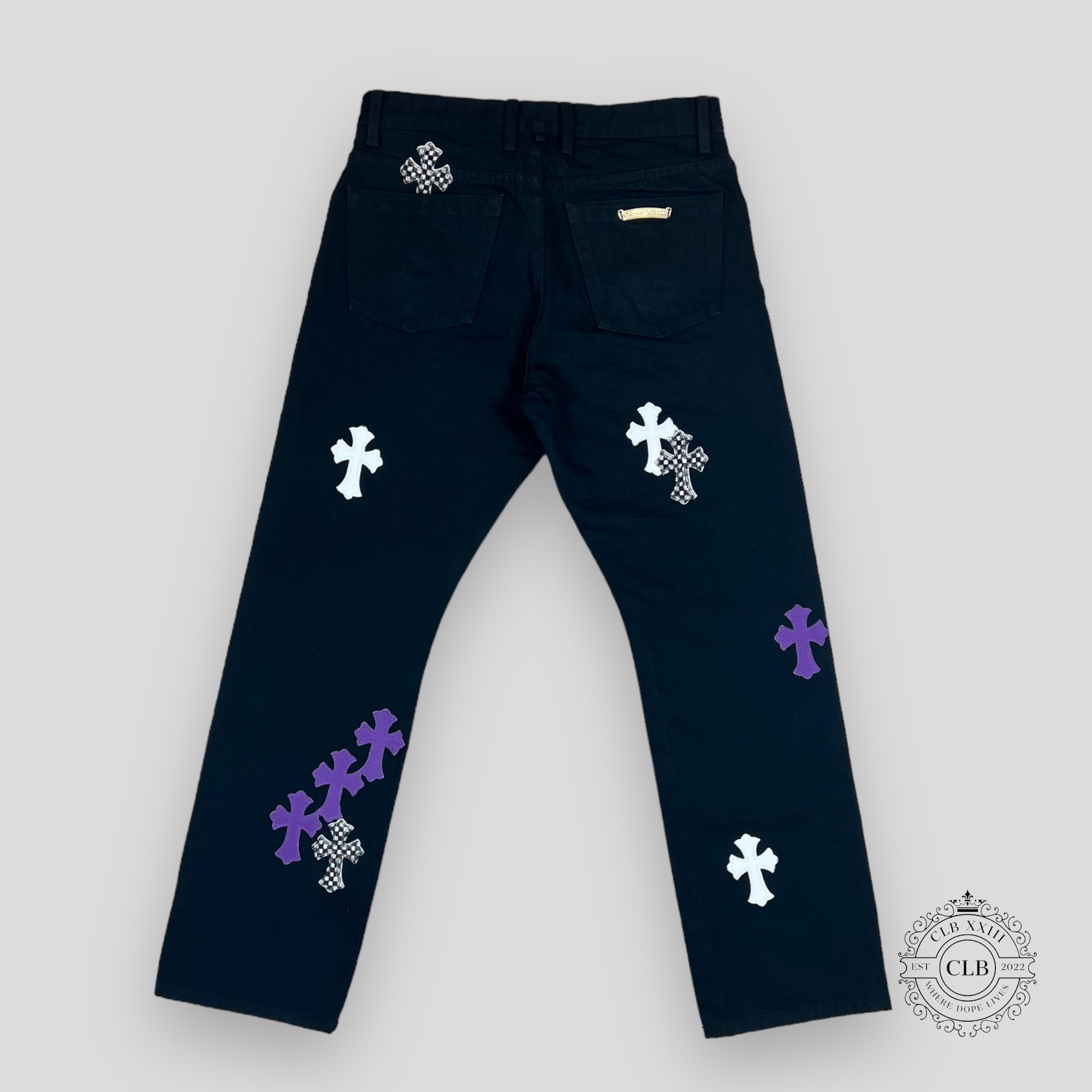 JEANS CHROME HEARTS CROSS PATCH FLEURKNEE - NOIR / VIOLET