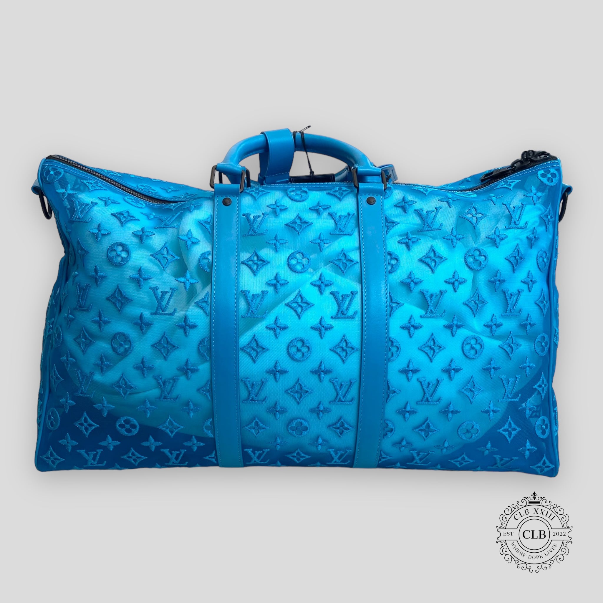 Sac Keepall Bandoulière 50 Louis Vuitton en maille bleue