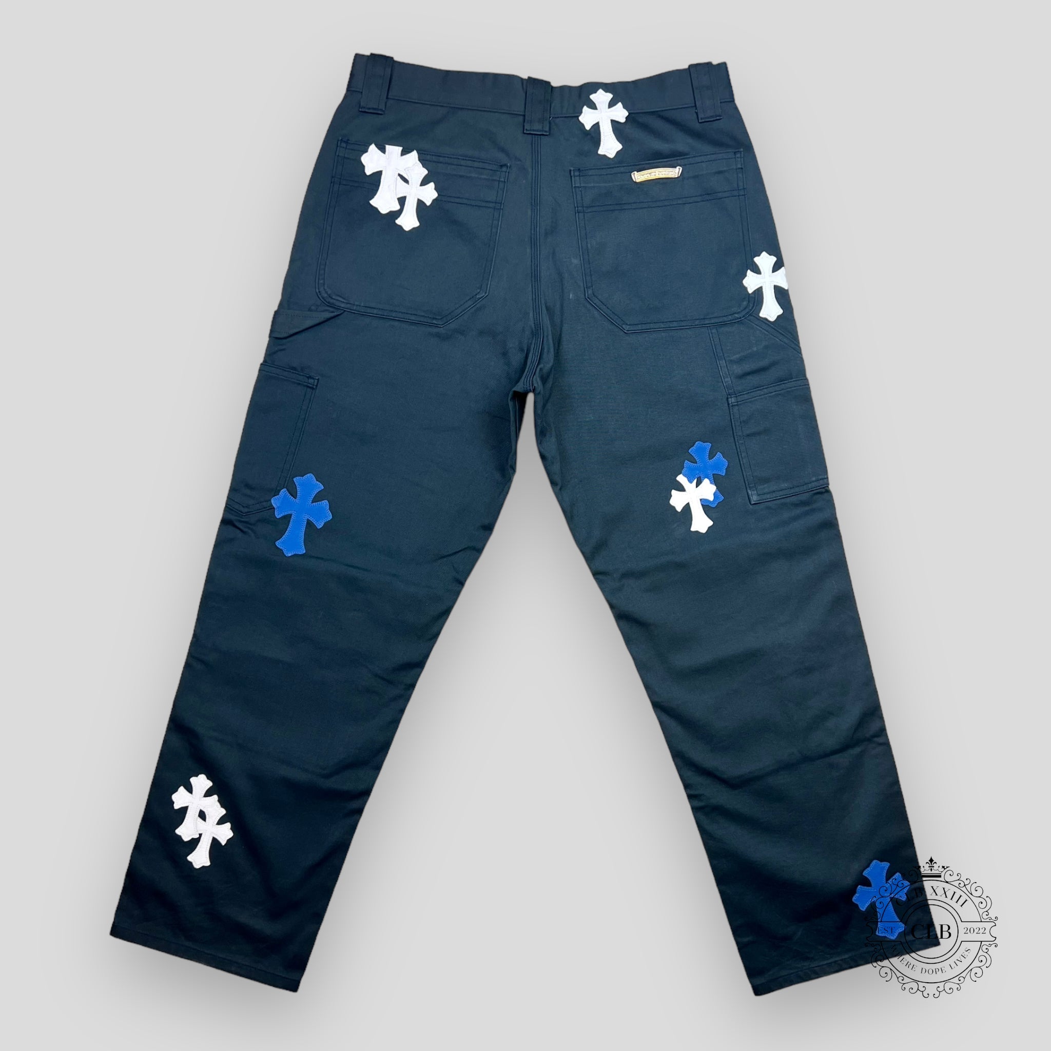 PANTALON DE TRAVAIL DOUBLE GENOU CHROME HEARTS CROSS PATCH - BLEU MARINE