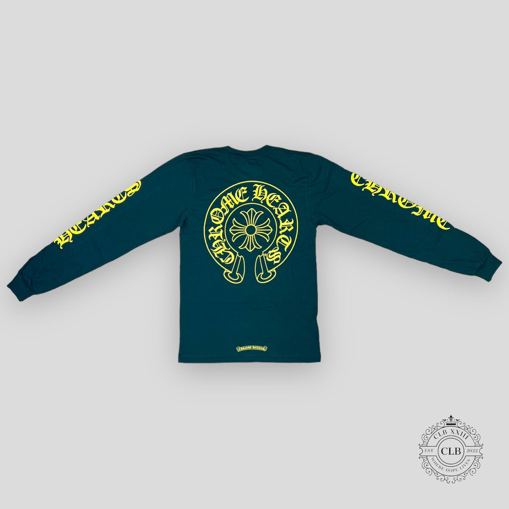 T-SHIRT MANCHES LONGUES CHROME HEARTS LOGO FER À CHEVAL - VERT / JAUNE
