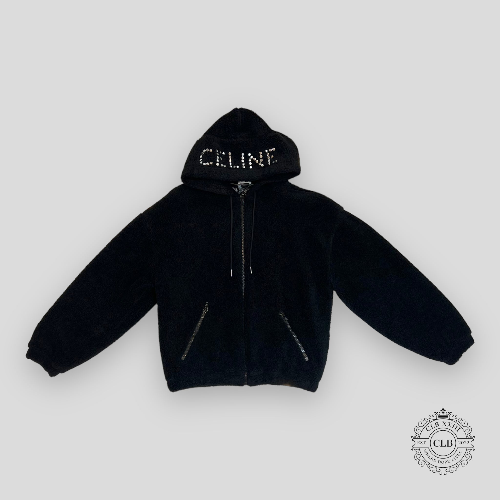 Celine Homme Sweat à capuche en molleton orné du logo noir