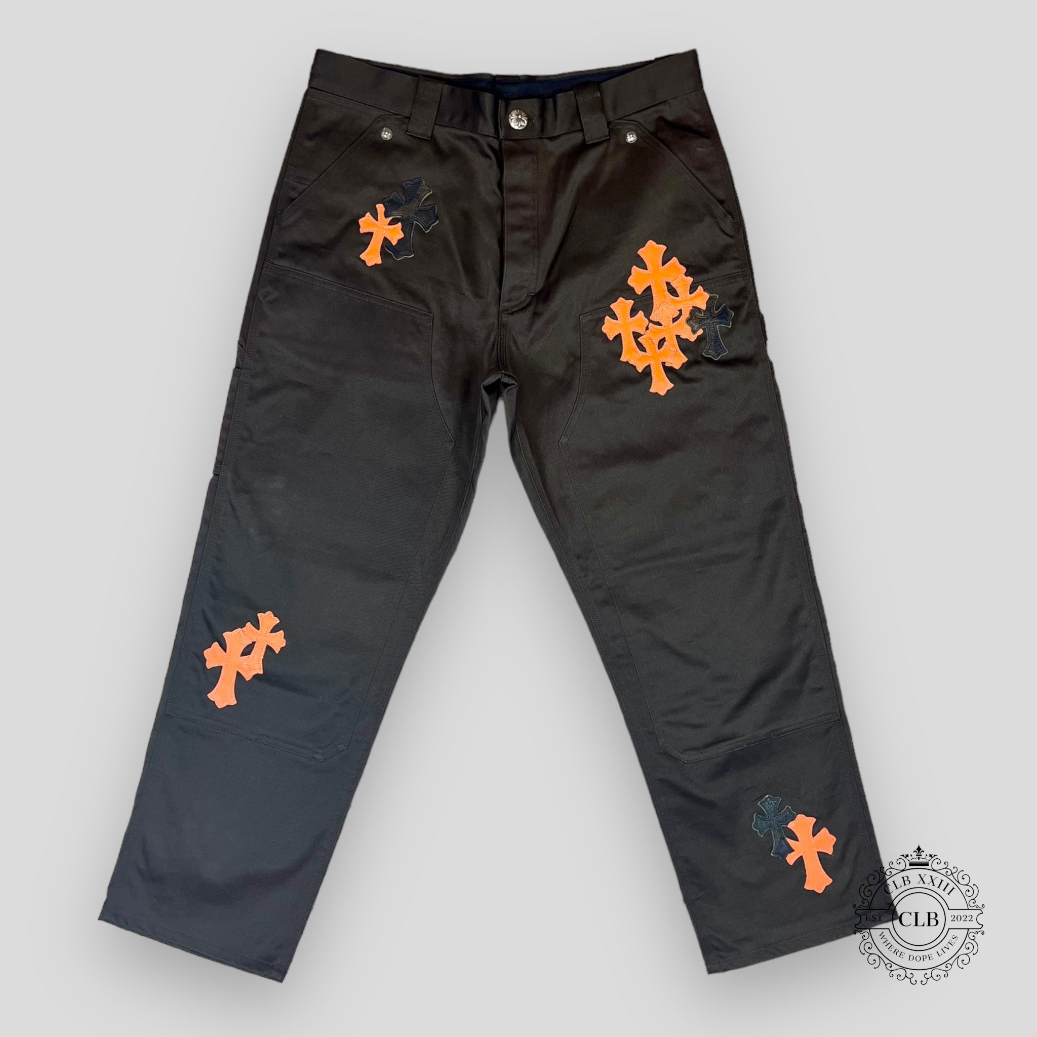 Pantalon de charpentier double genou Chrome Hearts Cross Patch marron / orange