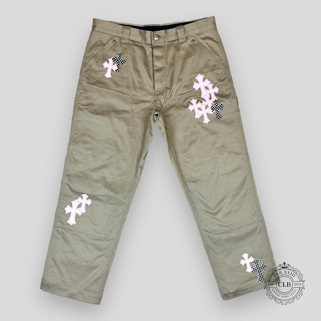 PANTALON DE TRAVAIL DOUBLE GENOU CHROME HEARTS AVEC ÉCUSSONS CROIX - BEIGE